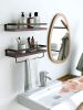 Floating bathroom shelf with towel rail; bathroom/living/kitchen/bedroom wall shelf set of 2; light brown; dark brown; black. - Brick Red