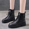 Women High quality leather Fashion Women Non-slip wear-resistant Lace up side zipper Boots Autumn Winter Women Ankle boots - Black - 40