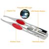 LED Eyebrow Tweezer Stainless Steel Make Up Tweezer w/ LED Light Rubber Finger Pads - Silver