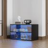 Black Glass Door Shoe Box Shoe Storage Cabinet With RGB Led Light - as Pic