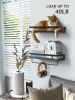 Floating bathroom shelf with towel rail; bathroom/living/kitchen/bedroom wall shelf set of 2; light brown; dark brown; black. - Dark Brown