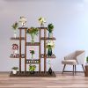6-Story 11-Seat Multifunctional Carbonized Wood Plant Stand Vertical Shelf Flower Display Rack Holder - Wood
