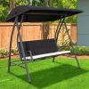 3-Seat Outdoor Patio Porch Swing Chair;  Adjustable Canopy;  PE Wicker Glider Bench with Steel Frame for Backyard;  Garden;  74.8"x70.9"x48.9" - Black