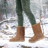 Women Ladies Snow Boots Waterproof Faux Suede Mid-Calf Boots Fur Warm Lining Shoes - Chestnut - 5