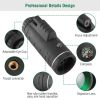 40x40 HD Optical Monocular Telescope w/ FMC Lens Low Light Vision Scope Phone Holder Tripod Compass - Black