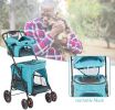 Portable Folding Dog Stroller Travel Cage Stroller for Pet Cat Kitten Puppy Carriages - Large 4 Wheels Elite Jogger - KM3221