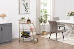 Golden Mobile Bar Serving Cart with Wine Rack and Glass Holder, 3-tier Shelves, Metal Frame and Temper Glass - gold