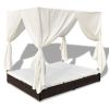 Patio Lounge Bed with Curtains Poly Rattan Brown - Brown