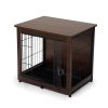 Indoor Dog Crate, Sofa Side End Table, 2-Tier Wooden Pet Cage with Removable Tray, Walnut - small
