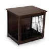 Indoor Dog Crate, Sofa Side End Table, 2-Tier Wooden Pet Cage with Removable Tray, Walnut - small