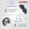 Premium Bluetooth Wireless Noise Cancelling 5.0 USB Over Head Ear Stereo Headphone Ultra Soft Pads Headset Mic Gaming 5 Core (Golden)