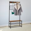 (Clearance) Coat Rack Shoe Bench;  Storage Bench;  Wood Look Furniture with Metal Frame;  3-in-1 Design - black / wood color