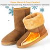 Women Ladies Snow Boots Waterproof Faux Suede Mid-Calf Boots Fur Warm Lining Shoes - Chestnut - 7