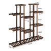 6-Story 11-Seat Multifunctional Carbonized Wood Plant Stand Vertical Shelf Flower Display Rack Holder - Wood