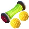 3Pcs Spiky Foot Roller Massage Ball Body Relax Pain Relief Back Leg Massager Set - Yellow