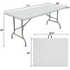 Folding Utility Table 6ft Fold-in-Half Portable Plastic Picnic Party Dining Camp Table, White - White