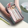 Pencil Case Large Capacity Faux Leather Pen Bag Pencil Box for Girls Students  - Lake Blue
