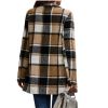 Women's Loose Check Pocket Wool Jacket Cardigan Lapel Top - Brown - M