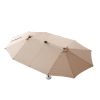 15FT Patio Double-Sided Umbrella with Solar LED Lights, Outdoor Market Umbrella with 48 Solar Powered LED Lights & Crank - khaki