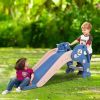 3 in 1 Kids Climber and Slide, Toddler Play Set with Basketball Hoop and Ball, Indoor Outdoor Freestanding Slide for Preschool Boys Girls XH - Blue