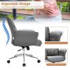 Modern Home Office Leisure Chair PU Leather Adjustable Swivel with Armrest - Gray