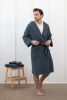 Waffle Linen Bathrobe with Hoodie in White - One size - Amber