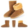 Women Ladies Snow Boots Waterproof Faux Suede Mid-Calf Boots Fur Warm Lining Shoes - Chestnut - 7