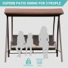 3-Seat Outdoor Patio Porch Swing Chair;  Adjustable Canopy;  PE Wicker Glider Bench with Steel Frame for Backyard;  Garden;  74.8"x70.9"x48.9" - Brown