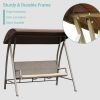 3-Seat Outdoor Patio Porch Swing Chair;  Adjustable Canopy;  PE Wicker Glider Bench with Steel Frame for Backyard;  Garden;  74.8"x70.9"x48.9" - Brown