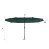 15FT Patio Double-Sided Umbrella with Solar LED Lights, Outdoor Market Umbrella with 48 Solar Powered LED Lights & Crank - green