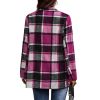 Women's Loose Check Pocket Wool Jacket Cardigan Lapel Top - Pink - L
