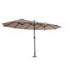 15FT Patio Double-Sided Umbrella with Solar LED Lights, Outdoor Market Umbrella with 48 Solar Powered LED Lights & Crank - khaki