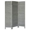 67 Inch Paulownia Wood Panel Divider Screen, Shutter Design, 3 Panels, Distressed Gray - as Pic