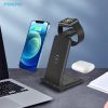 3 in 1 Wireless Charger for iPhone 14 13 12 11 8 X XS XR Apple Watch 8 7 Airpods Pro Qi Fast Charging Stand For Samsung S22 S21 - black