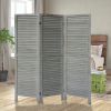 67 Inch Paulownia Wood Panel Divider Screen, Shutter Design, 3 Panels, Distressed Gray - as Pic