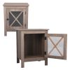Set of 2 Industrial Nightstand Side Table End Table with X Design Glass Door--vintage wood grain XH - vintage wood grain