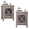 Set of 2 Industrial Nightstand Side Table End Table with X Design Glass Door--vintage wood grain XH - vintage wood grain