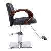 Classic 360-Degree Swiveling Hydraulic Barber Chair Hair Beauty Salon Equipment with Wood Armrest, Adjustable Height, Black XH - Wooden Armrest