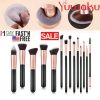 14Pcs Makeup Brushes Cosmetic Contour Foundation Eyebrow Black Gold Useful Tool - default