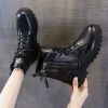 Women High quality leather Fashion Women Non-slip wear-resistant Lace up side zipper Boots Autumn Winter Women Ankle boots - White - 39