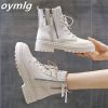 Women High quality leather Fashion Women Non-slip wear-resistant Lace up side zipper Boots Autumn Winter Women Ankle boots - Black - 40