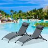 Outdoor Chaise Lounge Set of 2 Patio Recliner Chairs with Adjustable Backrest and Removable - Gray