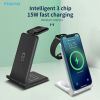 3 in 1 Wireless Charger for iPhone 14 13 12 11 8 X XS XR Apple Watch 8 7 Airpods Pro Qi Fast Charging Stand For Samsung S22 S21 - black