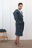 Waffle Linen Bathrobe with Hoodie in White - King Size - Asphalt Grey