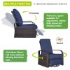 Outdoor Patio Rattan Wicker Swivel Recliner Chair;  Adjustable Reclining Chair 360Â° Rotating with Water Resistant Cushions - Navy Blue
