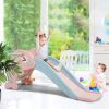 3 in 1 Kids Climber and Slide, Toddler Play Set with Basketball Hoop and Ball, Indoor Outdoor Freestanding Slide for Preschool Boys Girls XH - Pink