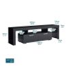 Black TV Stand for 70 Inch TV; Modern TV Cabinet with 16 Color LED Light - Black - Particle Board, Glass,MDF