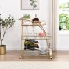 Golden Mobile Bar Serving Cart with Wine Rack and Glass Holder, 3-tier Shelves, Metal Frame and Temper Glass - gold