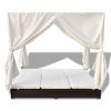 Patio Lounge Bed with Curtains Poly Rattan Brown - Brown