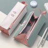 Pencil Case Large Capacity Faux Leather Pen Bag Pencil Box for Girls Students  - White